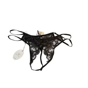 Avidlove Black Lace Thong Panty Bow‎ Detail G String Sexy Lingerie M